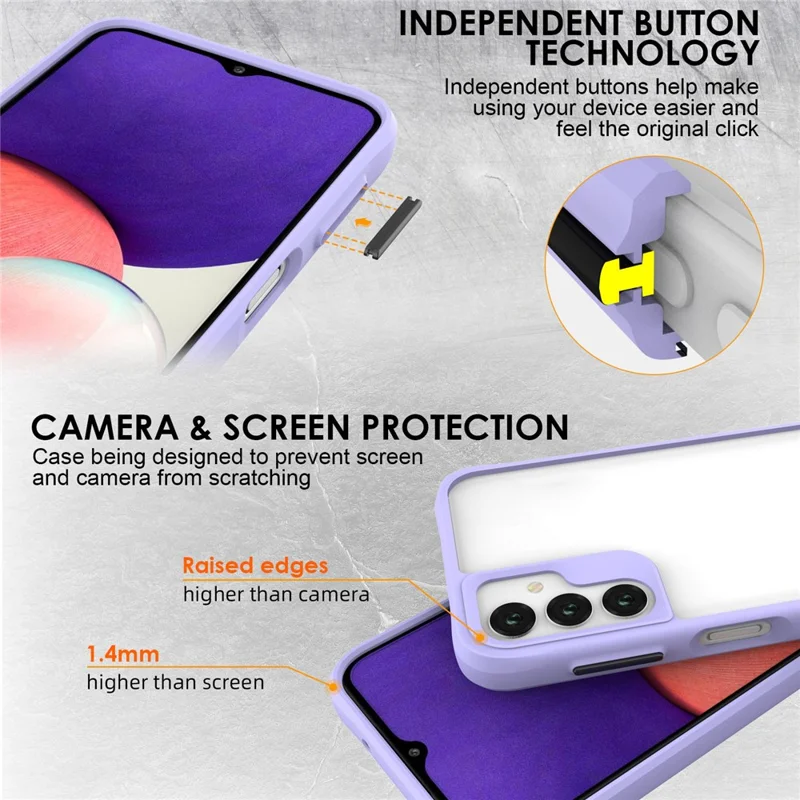 Combat X Mode For Samsung Galaxy A14 5G / A14 4G Four Corner Protection Phone Case Soft TPU Hard PC Shockproof Clear Cover - Purple