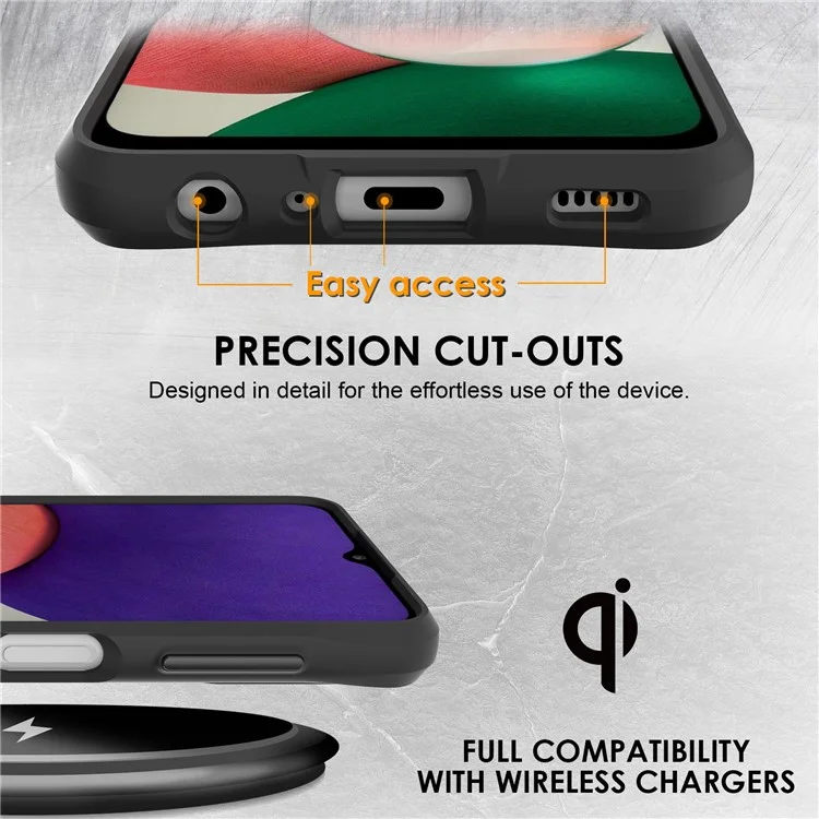 Combat X Mode For Samsung Galaxy A22 4G (EU Version) Hard PC Soft TPU Phone Case Enhanced Corner Clear Protective Cover - Black