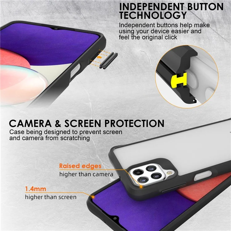 Combat X Mode For Samsung Galaxy A22 4G (EU Version) Hard PC Soft TPU Phone Case Enhanced Corner Clear Protective Cover - Black