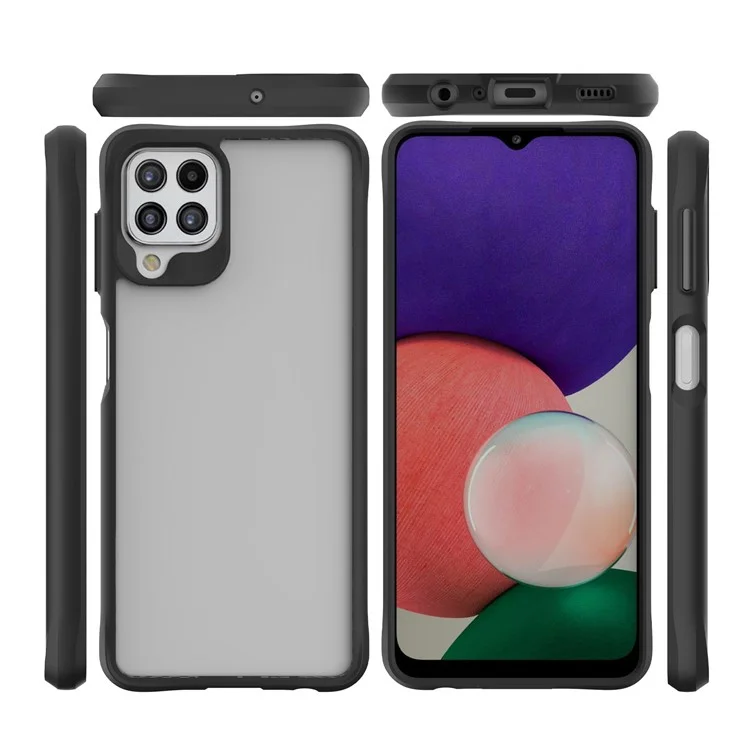 Combat X Mode For Samsung Galaxy A22 4G (EU Version) Hard PC Soft TPU Phone Case Enhanced Corner Clear Protective Cover - Black