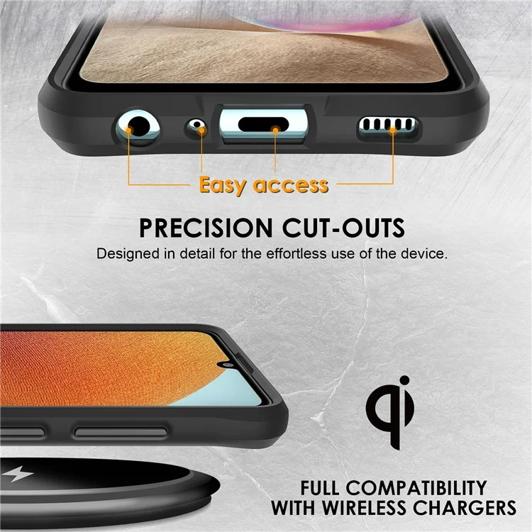 Combat X Mode For Samsung Galaxy A32 4G (EU Version) Drop Protection Transparent Case Hard PC Soft TPU Anti-Scratch Phone Cover - Black