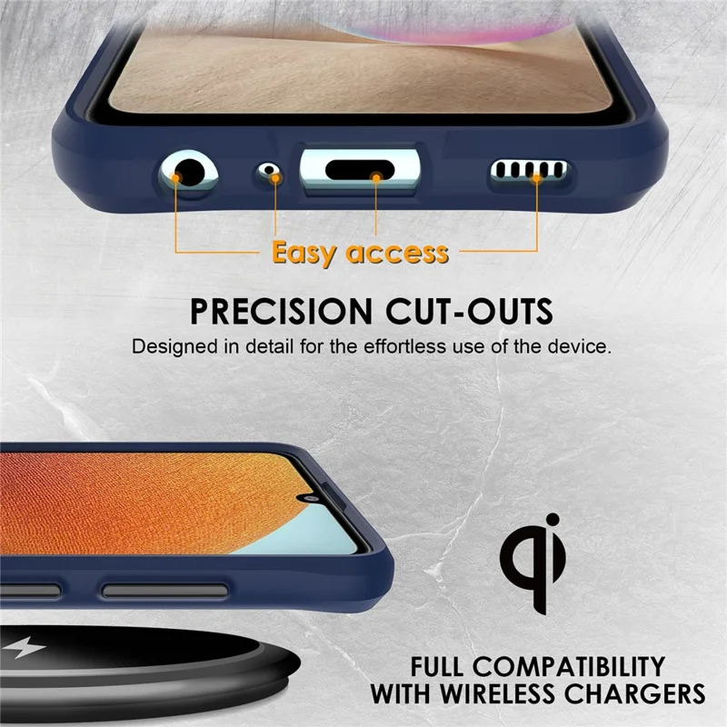 Combat X Mode For Samsung Galaxy A32 4G (EU Version) Drop Protection Transparent Case Hard PC Soft TPU Anti-Scratch Phone Cover - Blue