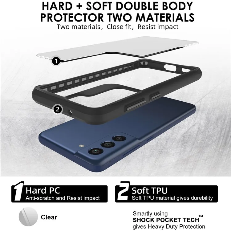 Combat X Mode Für Samsung Galaxy S21 FE 5G Hybrid Hartes PC Weiches TPU Handyhülle Eckenschutz Klare Abdeckung - Schwarz