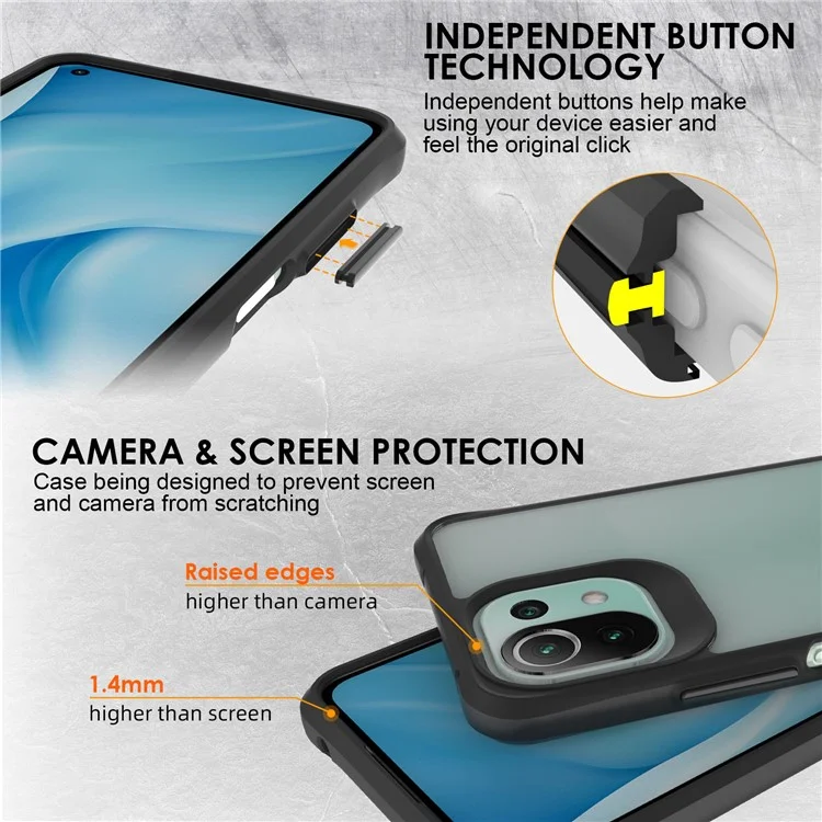 Modo Combate X para Xiaomi Mi 11 Lite 4G / 5G / 11 Lite 5G NE Funda de teléfono dura de PC suave de TPU Cubierta anticaída de cuatro esquinas - Negro