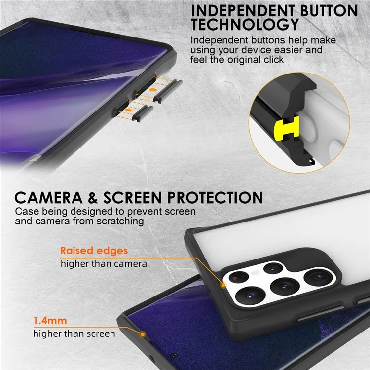 Combat X Mode Transparent Phone Case For Samsung Galaxy S21 Ultra 5G, Soft TPU Hard PC Protective Anti-wear Cell Phone Cover - Black