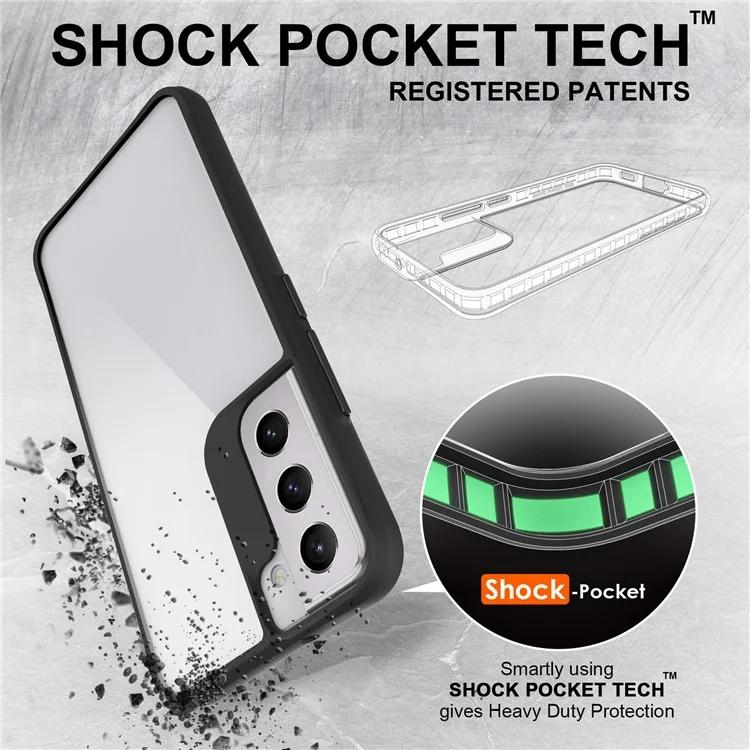 Funda de teléfono transparente modo Combat X para Samsung Galaxy S21 5G / 4G, funda de silicona TPU y PC duro antihuella y anticaídas - Negro