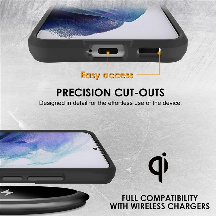 Funda de teléfono transparente modo Combat X para Samsung Galaxy S21 5G / 4G, funda de silicona TPU y PC duro antihuella y anticaídas - Negro