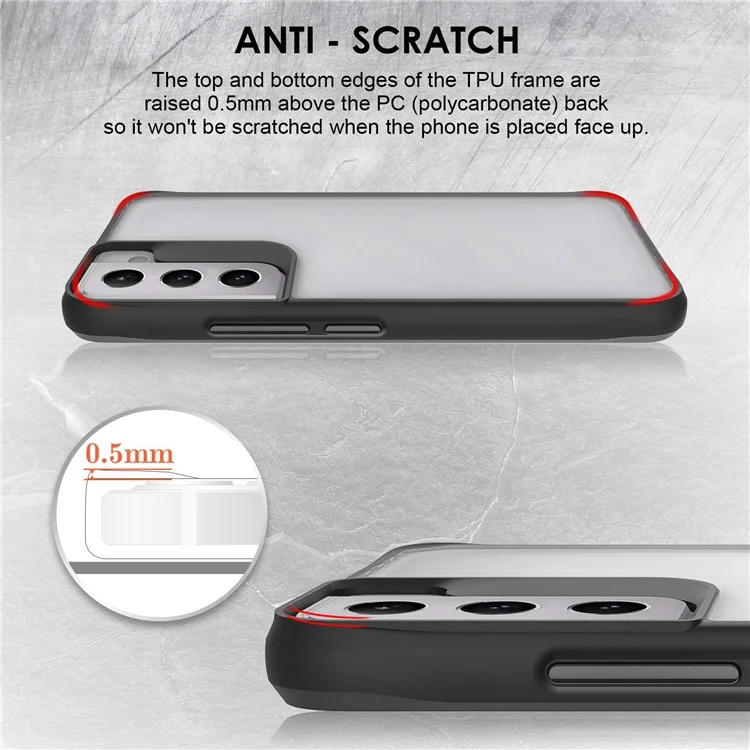 Funda de teléfono transparente modo Combat X para Samsung Galaxy S21 5G / 4G, funda de silicona TPU y PC duro antihuella y anticaídas - Negro