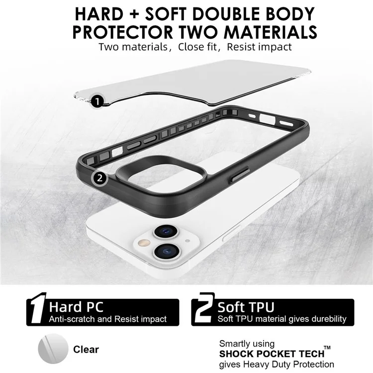 Modo Combat X para iPhone 13 mini de 5,4 pulgadas Cubierta trasera de panel claro de PC duro Funda de teléfono a prueba de golpes de TPU suave de servicio pesado - Negro