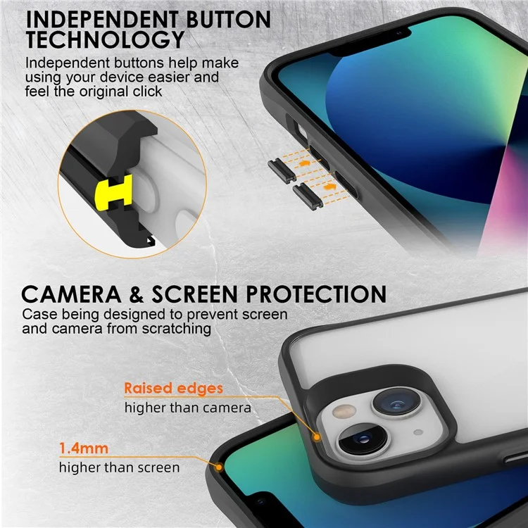 Combat X Mode For iPhone 13 6.1 inch Transparent Cell Phone Case Hybrid Hard PC Panel Flexible TPU Frame Shockproof Protection Cover - Black