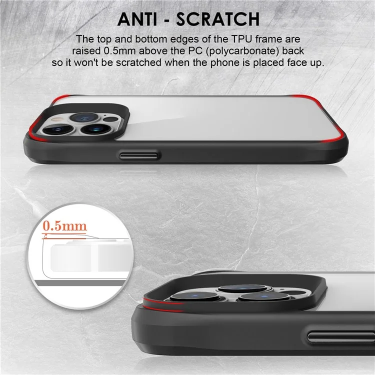 Combat X Mode For iPhone 13 Pro Max 6.7 inch Transparent Hard PC Soft TPU Hybrid Phone Case Protective Cover - Black