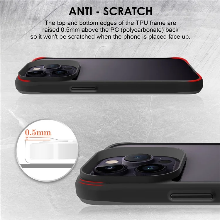 Combat X Mode For iPhone 14 Pro Transparent Hard PC Back Soft TPU Frame Phone Case Shockproof Cover - Black
