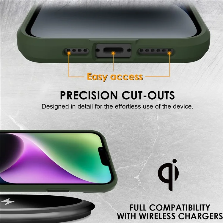 Combat X Mode Hard PC Back Soft TPU Bumper Case per iPhone 14, Custodia Protettiva Trasparente per Telefono - Verde Militare