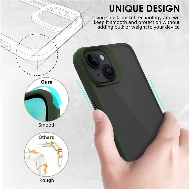 Combat X Mode Hard PC Back Soft TPU Bumper Case per iPhone 14, Custodia Protettiva Trasparente per Telefono - Verde Militare