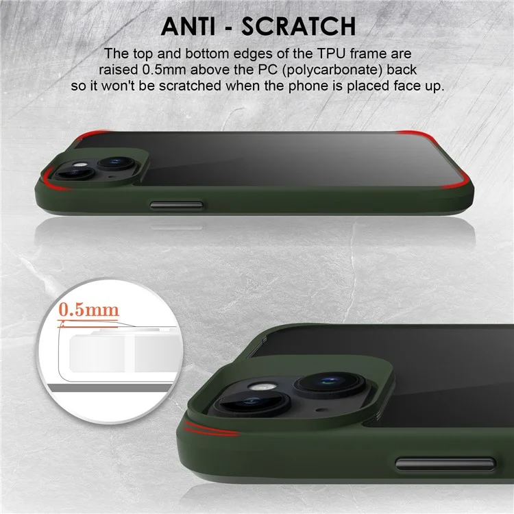 Combat X Mode Hard PC Back Soft TPU Bumper Case per iPhone 14, Custodia Protettiva Trasparente per Telefono - Verde Militare