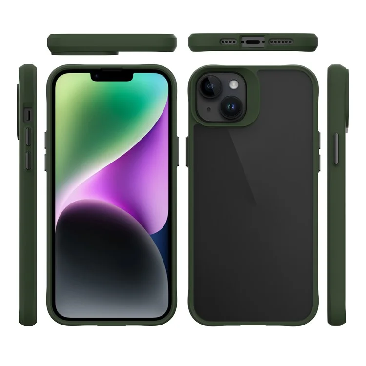 Combat X Mode Hard PC Back Soft TPU Bumper Case per iPhone 14, Custodia Protettiva Trasparente per Telefono - Verde Militare