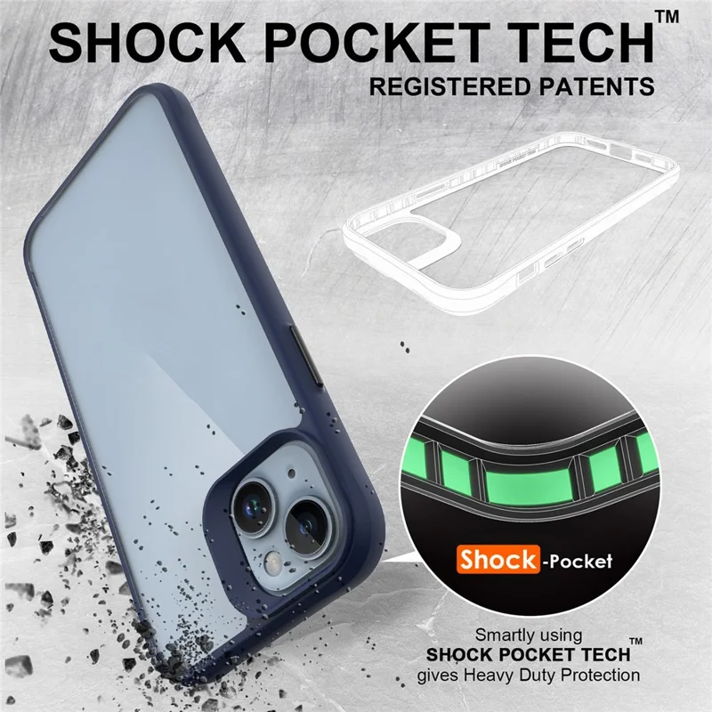 Estuche protector Combat X Mode Hard PC Back Soft TPU para iPhone 14, funda protectora de teléfono transparente - Azul