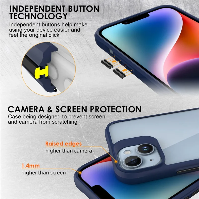 Estuche protector Combat X Mode Hard PC Back Soft TPU para iPhone 14, funda protectora de teléfono transparente - Azul