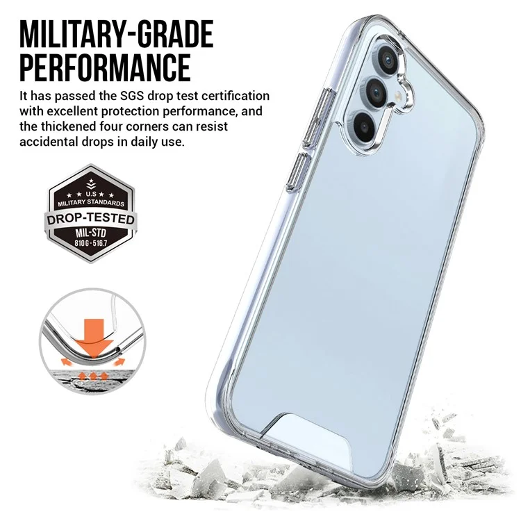 Rückenabdeckung für Samsung Galaxy A54 5G, Klarer PC+TPU-Hybridkoffer Militärischer Grad Stoßfester Gehäusedeckel mit Elektroplattierung Unabhängige Taste