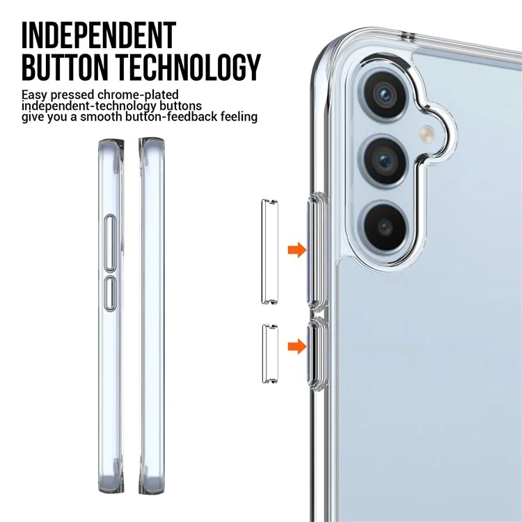 Pour Samsung Galaxy A34 5G Transparent Back Shell, Electroplating Independent Button Military Grade Drop-proof Scratch Proof PC+TPU Cellphone Case