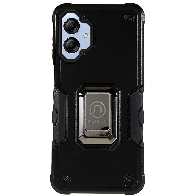 For Samsung Galaxy A04e 4G / F04 4G / M04 4G Non-slip Grip PC+TPU Phone Case Ring Holder Kickstand Protective Cover - Black