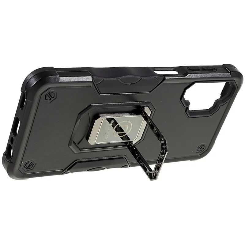 For Samsung Galaxy A04e 4G / F04 4G / M04 4G Non-slip Grip PC+TPU Phone Case Ring Holder Kickstand Protective Cover - Black