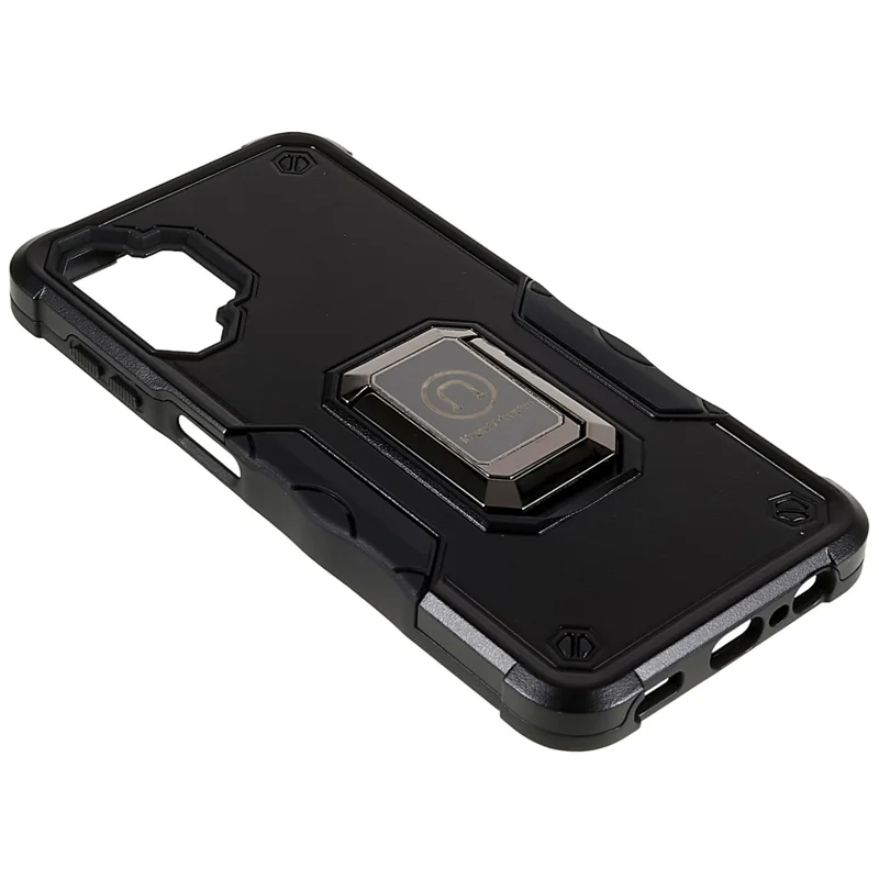 For Samsung Galaxy A04e 4G / F04 4G / M04 4G Non-slip Grip PC+TPU Phone Case Ring Holder Kickstand Protective Cover - Black