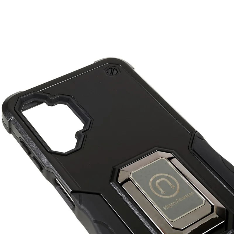 For Samsung Galaxy A04e 4G / F04 4G / M04 4G Non-slip Grip PC+TPU Phone Case Ring Holder Kickstand Protective Cover - Black