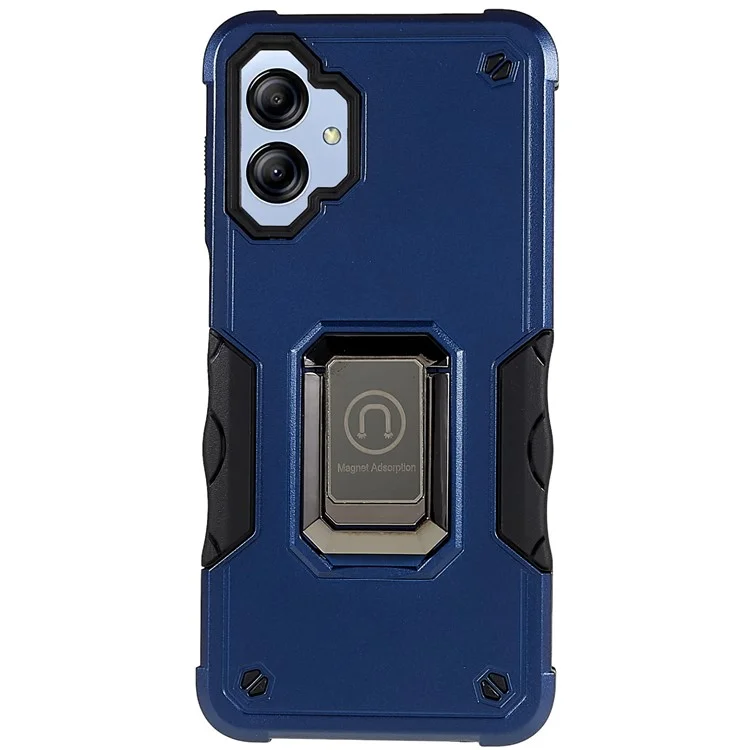 For Samsung Galaxy A04e 4G / F04 4G / M04 4G Non-slip Grip PC+TPU Phone Case Ring Holder Kickstand Protective Cover - Blue