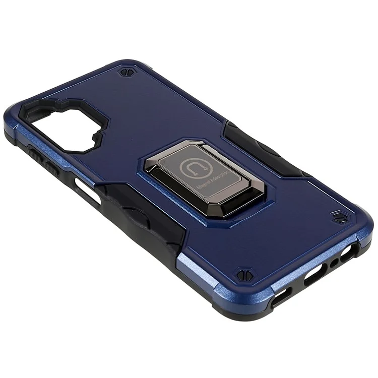 For Samsung Galaxy A04e 4G / F04 4G / M04 4G Non-slip Grip PC+TPU Phone Case Ring Holder Kickstand Protective Cover - Blue