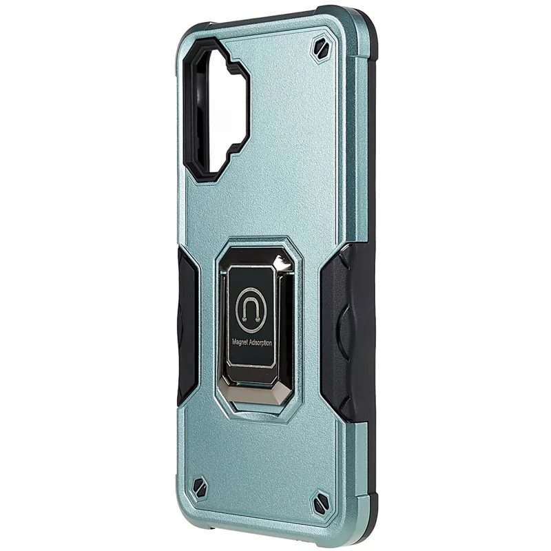 For Samsung Galaxy A04e 4G / F04 4G / M04 4G Non-slip Grip PC+TPU Phone Case Ring Holder Kickstand Protective Cover - Green