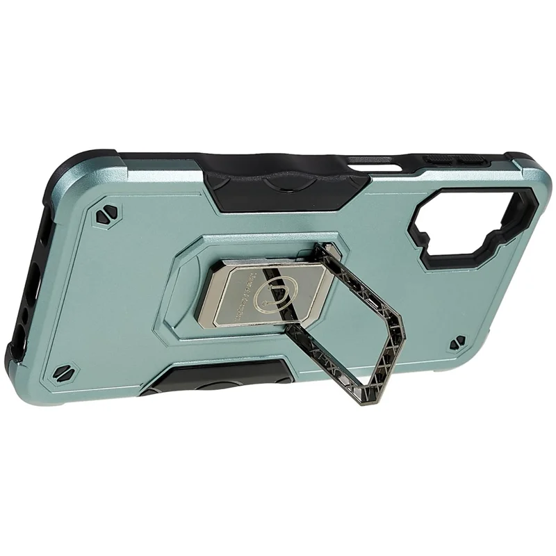 For Samsung Galaxy A04e 4G / F04 4G / M04 4G Non-slip Grip PC+TPU Phone Case Ring Holder Kickstand Protective Cover - Green
