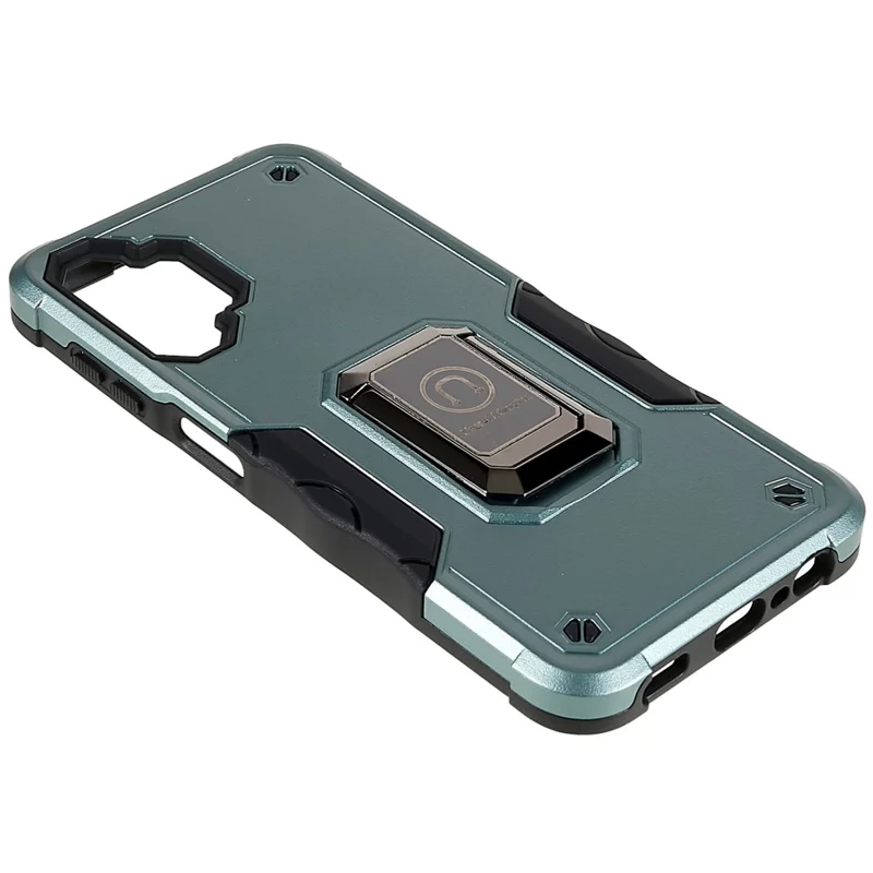 For Samsung Galaxy A04e 4G / F04 4G / M04 4G Non-slip Grip PC+TPU Phone Case Ring Holder Kickstand Protective Cover - Green