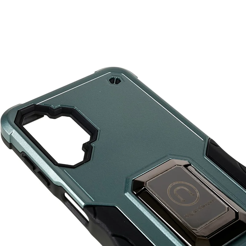For Samsung Galaxy A04e 4G / F04 4G / M04 4G Non-slip Grip PC+TPU Phone Case Ring Holder Kickstand Protective Cover - Green