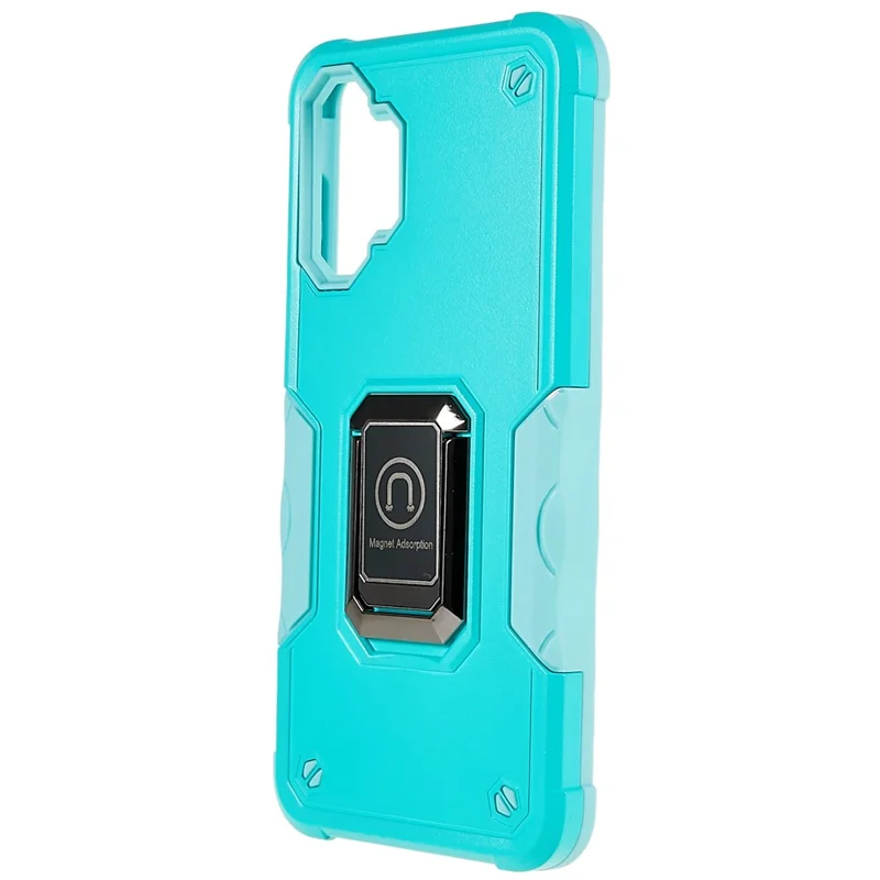 For Samsung Galaxy A04e 4G / F04 4G / M04 4G Non-slip Grip PC+TPU Phone Case Ring Holder Kickstand Protective Cover - Mint Green