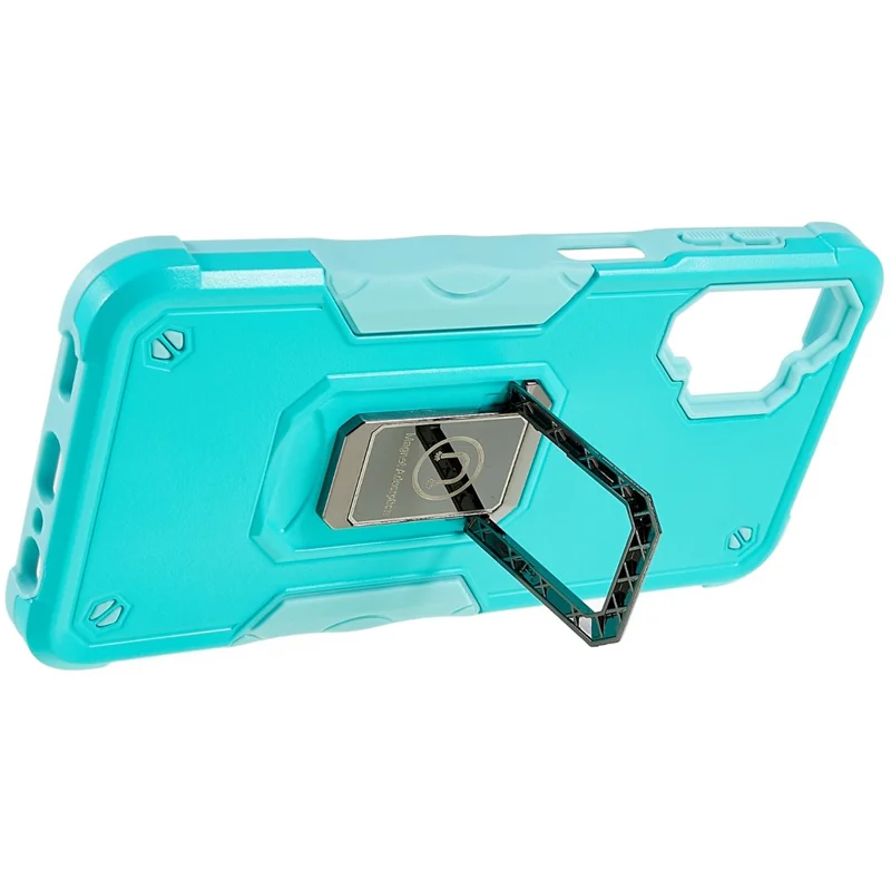 For Samsung Galaxy A04e 4G / F04 4G / M04 4G Non-slip Grip PC+TPU Phone Case Ring Holder Kickstand Protective Cover - Mint Green