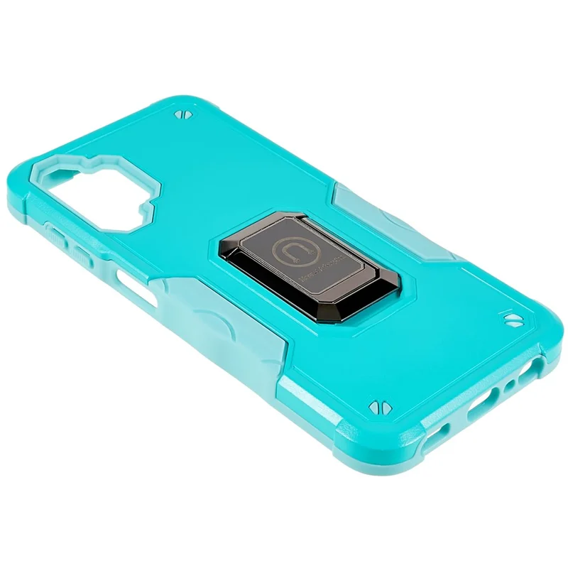 For Samsung Galaxy A04e 4G / F04 4G / M04 4G Non-slip Grip PC+TPU Phone Case Ring Holder Kickstand Protective Cover - Mint Green