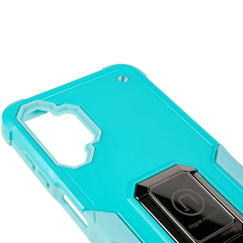 For Samsung Galaxy A04e 4G / F04 4G / M04 4G Non-slip Grip PC+TPU Phone Case Ring Holder Kickstand Protective Cover - Mint Green