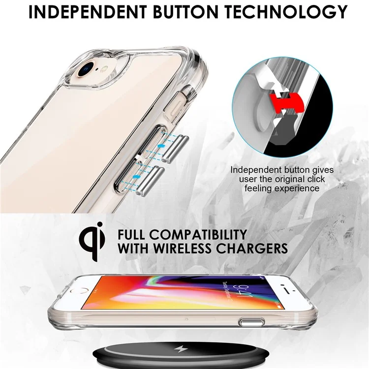 For iPhone 6 / 7 / 8 / SE (2020) / SE (2022) Ultra Clear PC+TPU Phone Case Scratch Resistant Back Shell with Electroplating Independent Button