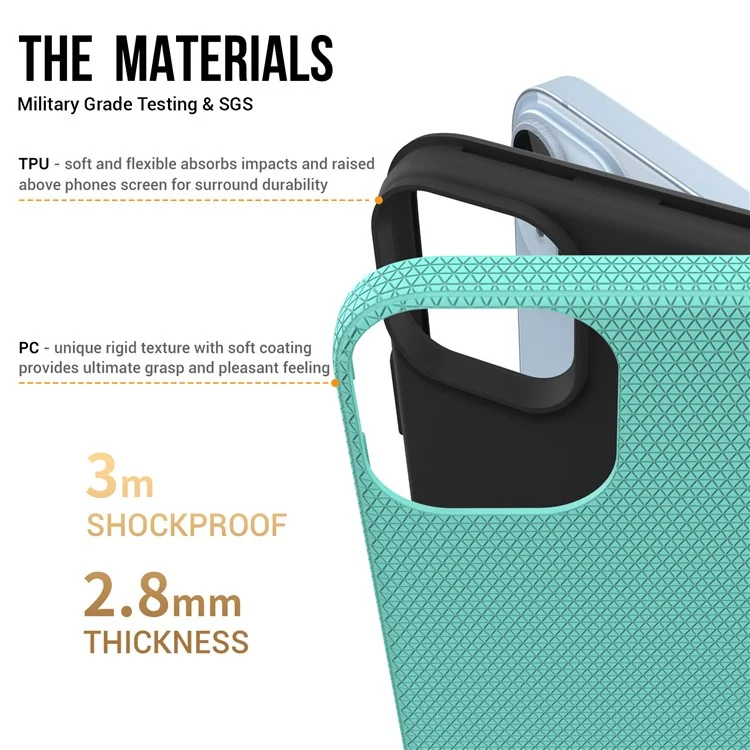 Anti-scratch Phone Case For iPhone 14 / 13 Triangle Heat Dissipation TPU+PC Military Grade Drop-proof Back Cover - Mint Green