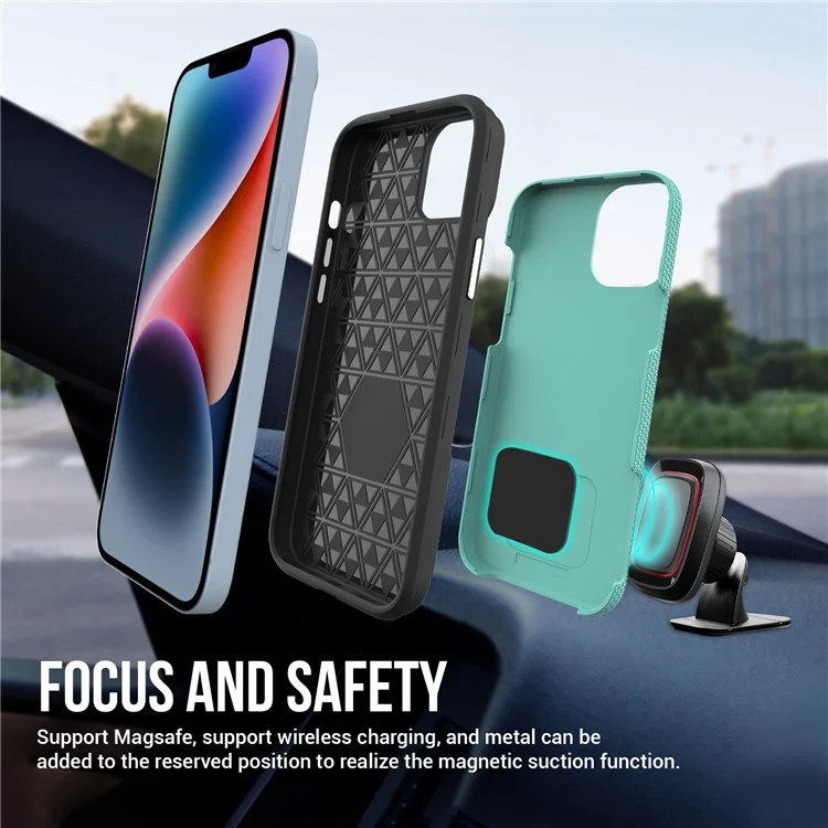 Anti-scratch Phone Case For iPhone 14 / 13 Triangle Heat Dissipation TPU+PC Military Grade Drop-proof Back Cover - Mint Green