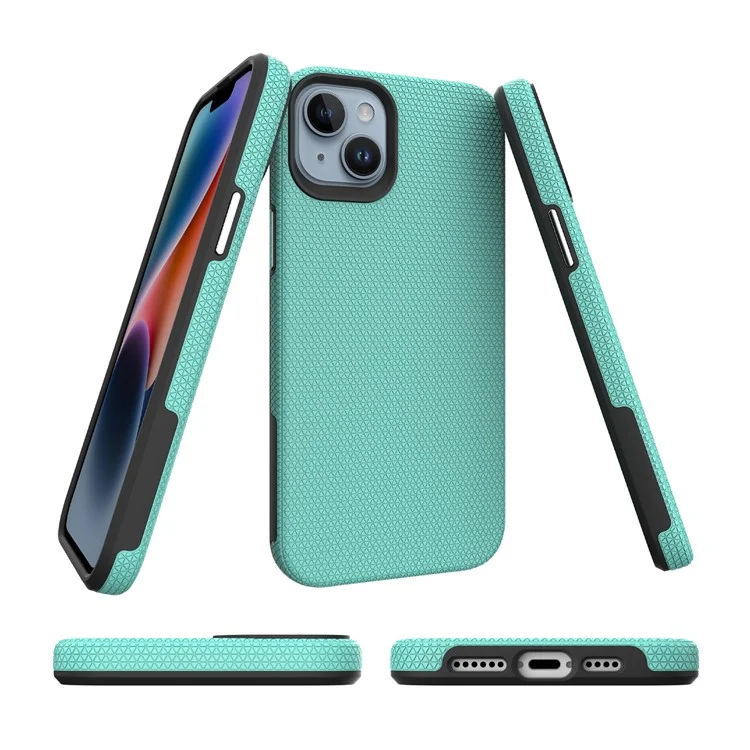 Anti-scratch Phone Case For iPhone 14 / 13 Triangle Heat Dissipation TPU+PC Military Grade Drop-proof Back Cover - Mint Green
