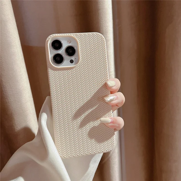 Para iPhone 13 Pro Max de 6,7 pulgadas, funda trasera de TPU suave con textura de tejido, funda protectora para teléfono - Albaricoque