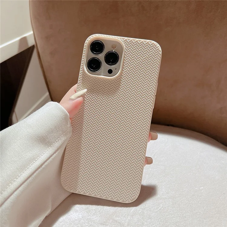 Para iPhone 13 Pro Max de 6,7 pulgadas, funda trasera de TPU suave con textura de tejido, funda protectora para teléfono - Albaricoque