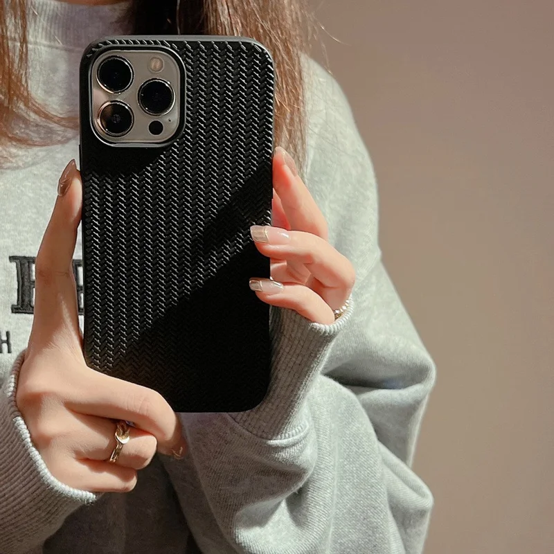 For iPhone 12 / 12 Pro 6.1 inch Woven Texture Soft TPU Back Case Drop Protection Phone Cover - Black