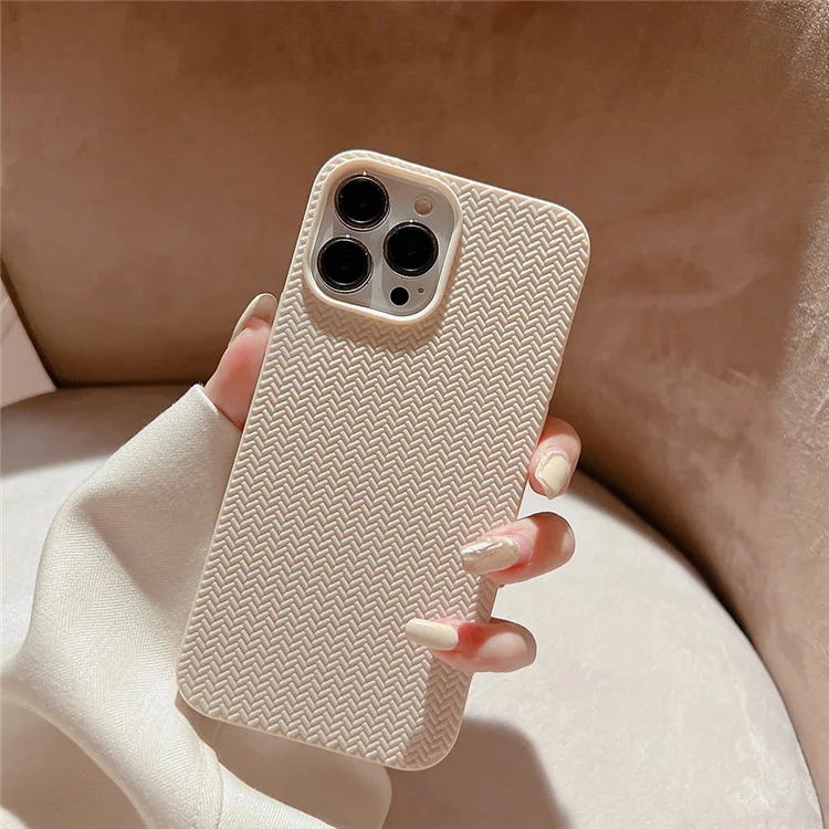 Carcasa posterior para iPhone 14 Pro, funda protectora de TPU suave con textura tejida, Anti-caída - Albaricoque