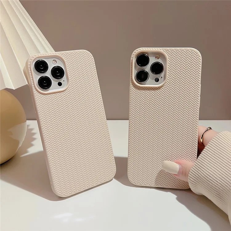 Carcasa posterior para iPhone 14 Pro, funda protectora de TPU suave con textura tejida, Anti-caída - Albaricoque