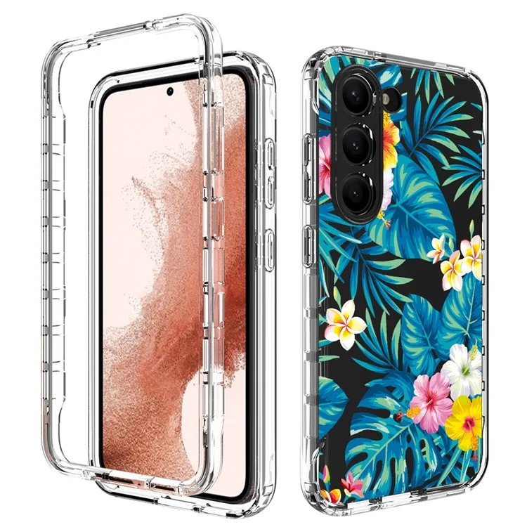 Для Samsung Galaxy S23 Pattern Printing PC + TPU 2-in-1 Phone Case Anti-scratch Transparent Cover - Plantain Leaf