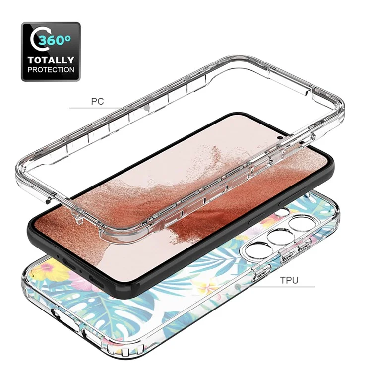 Для Samsung Galaxy S23 Pattern Printing PC + TPU 2-in-1 Phone Case Anti-scratch Transparent Cover - Plantain Leaf