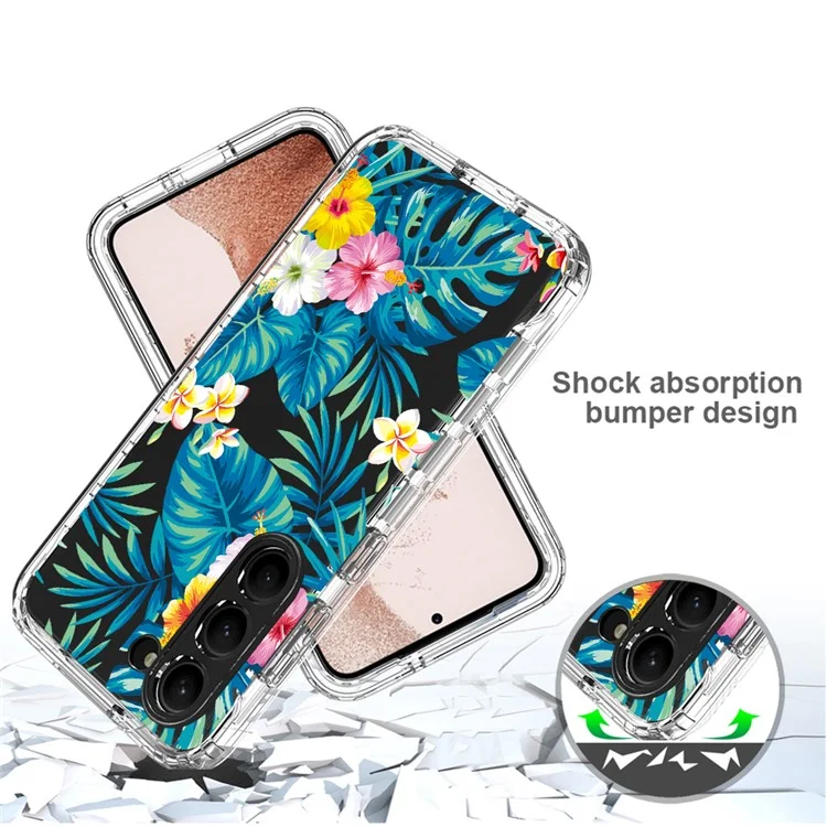 Для Samsung Galaxy S23 Pattern Printing PC + TPU 2-in-1 Phone Case Anti-scratch Transparent Cover - Plantain Leaf